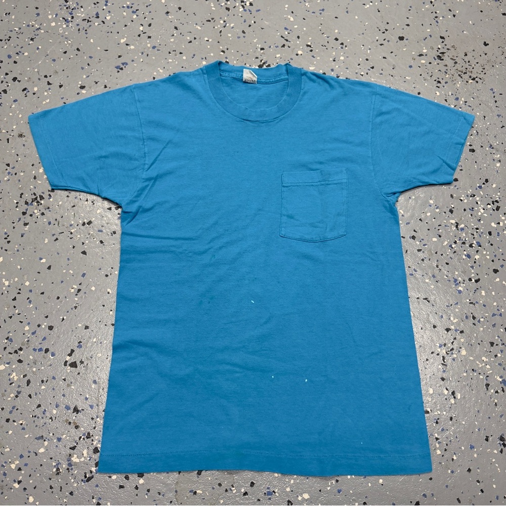 Vintage 90s Fruit Of The Loom Blank Pocket Shirt USA Single Stitch L